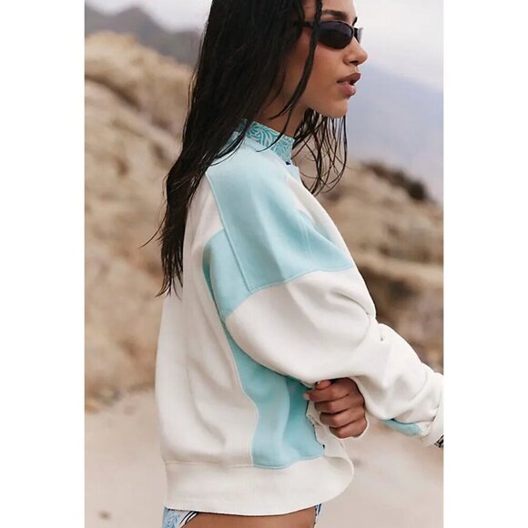 FREE PEOPLE Movement Intercept Colorblock Pullover in Ivory/Refresh Combo Large - Picture 2 of 9